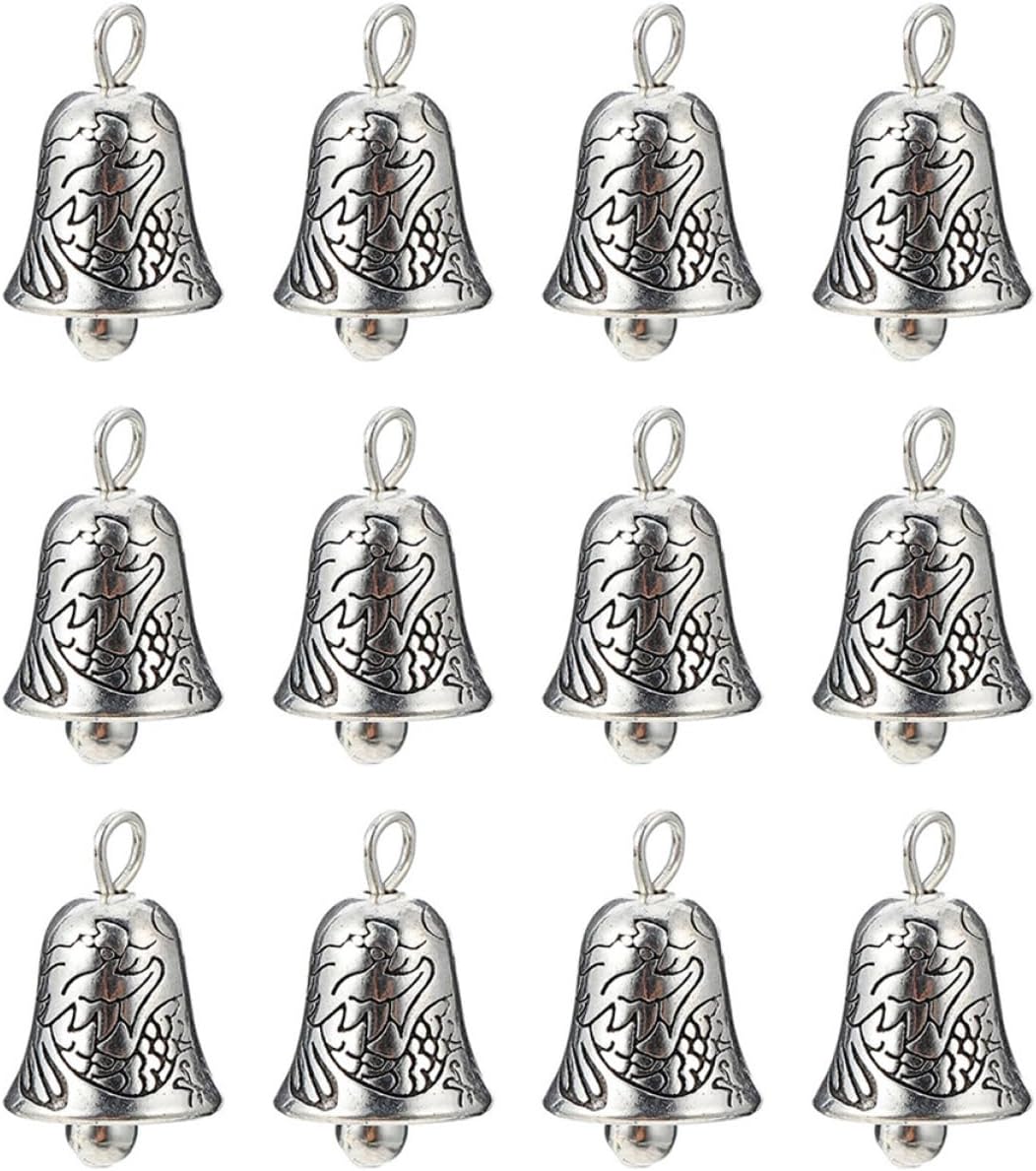 50pcs Antique Alloy Small Bells for DIY Crafts Jewelry Making Wind Chime Accessories Charming Pendants with Hanging Rings for Home Decor