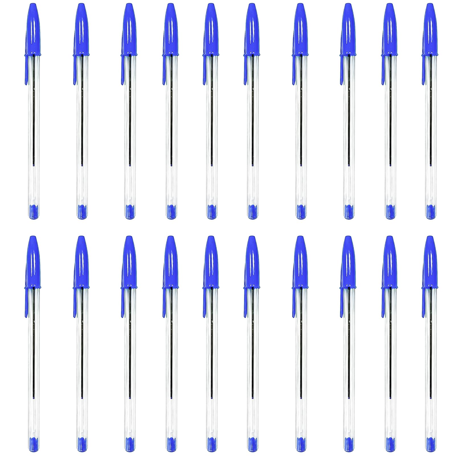 DAQUN 20 Pcs Blue Biro Pens, Biro Ballpoint Pack, Secure Cap Writing Stick for Classroom Studying and Documents