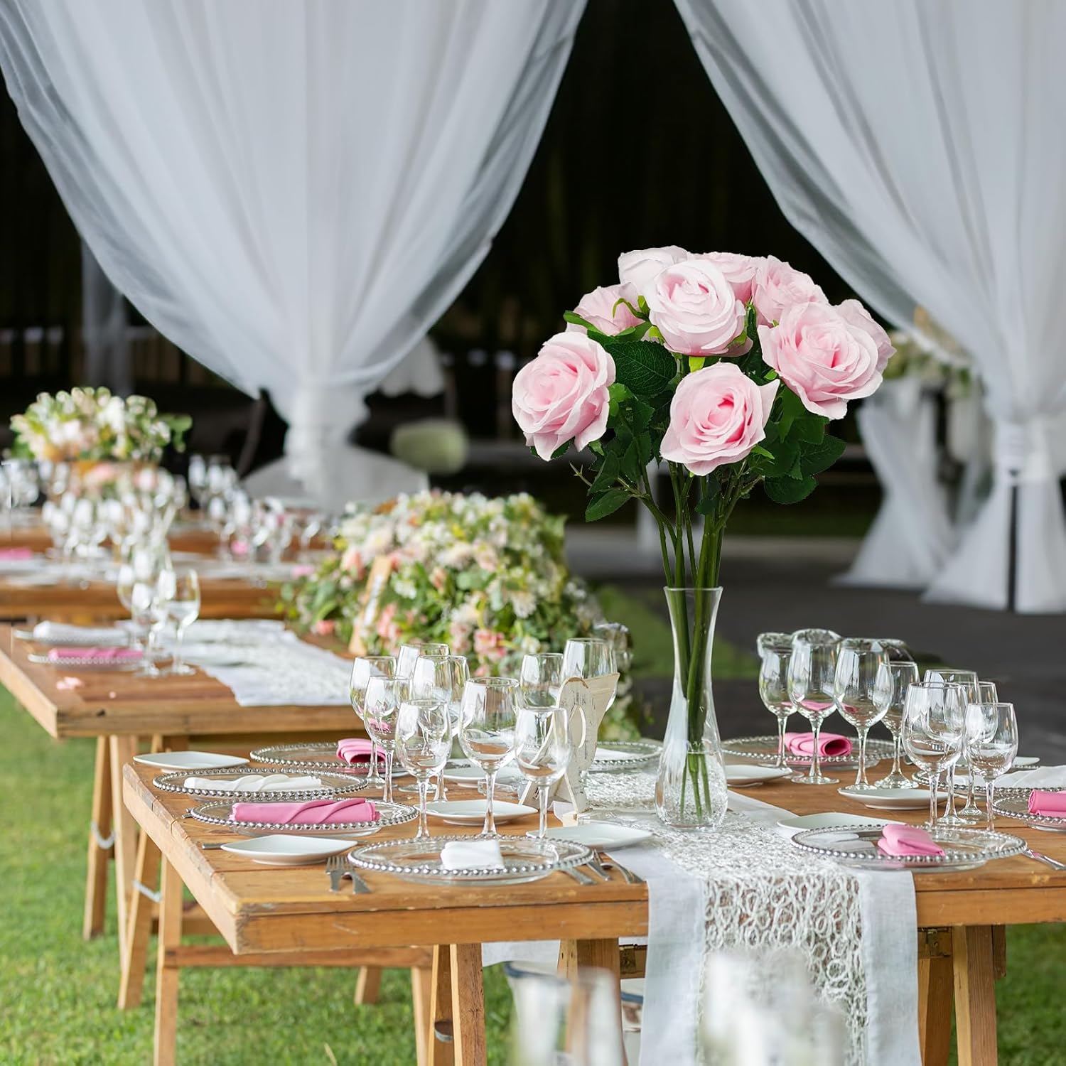 Pink Artificial Roses with Long Stems, 12Pcs Realistic Roses Artificial Flowers, Faux Roses | Bulk Fake Flowers for Home Decor, Wedding Party Table Centerpieces, DIY Bouquet - Image 4