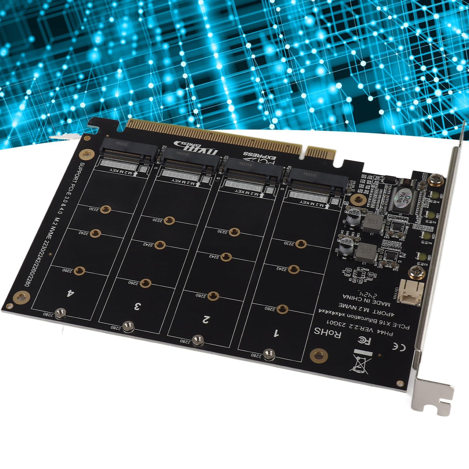 Tarjeta adaptadora, 4 puertos M.2 NVMe SSD a PCIE X16 M Key Hard Drive Converter, lector, tarjeta de expansión, soporta PCIE Split o PCIE RAID función, protocolo de transmisión PCIE 3.0, protocolo de