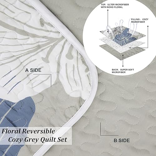 Miniatura 120 de DJY Juego de edredón de 3 piezas, tamaño Queen, con patrón floral amarillo, elegante colcha bohemia con 2 fundas de almohada, juego de ropa de cama