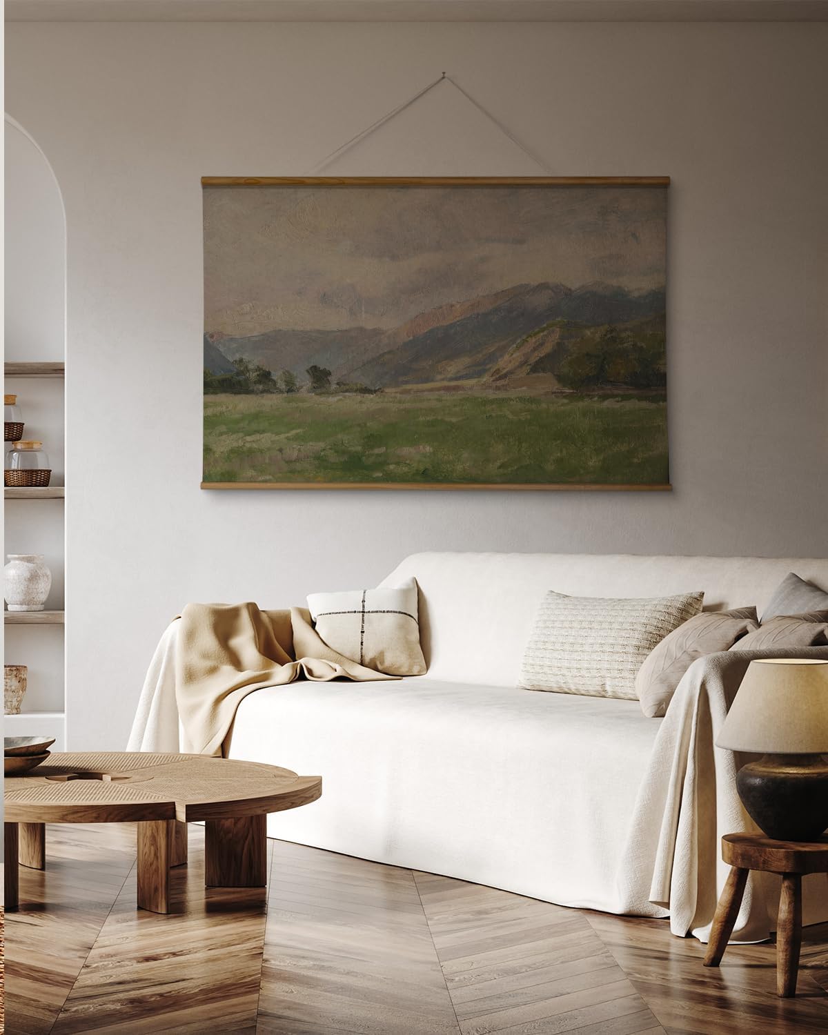 ARPEOTCY Extra Large Vintage Framed Wall Art, 36x54 Inch Field & Mountain Landscape Hanging Framed Canvas Print Art for Living Room Bedroom, Farmhouse Above Bed Wall Decor Chodowiecki's Landscape 54"L x 36"W