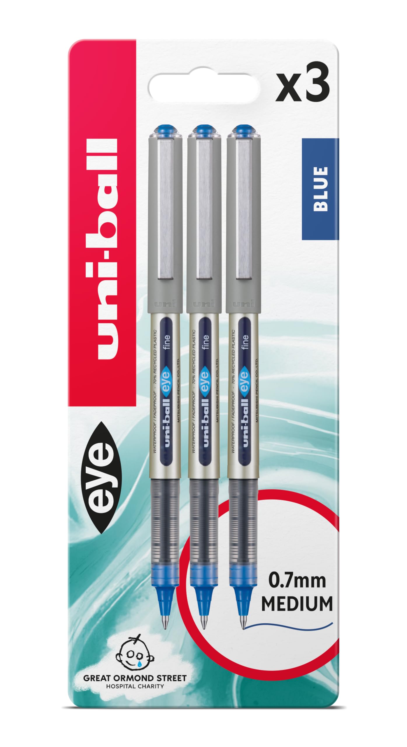 Uni-Ball Ub-157 Eye Rollerball Pens. Premium Fine 0.7Mm Ballpoint Tip For Super Smooth Handwriting, Drawing, Art, Crafts And Colouring. Fade And Wate