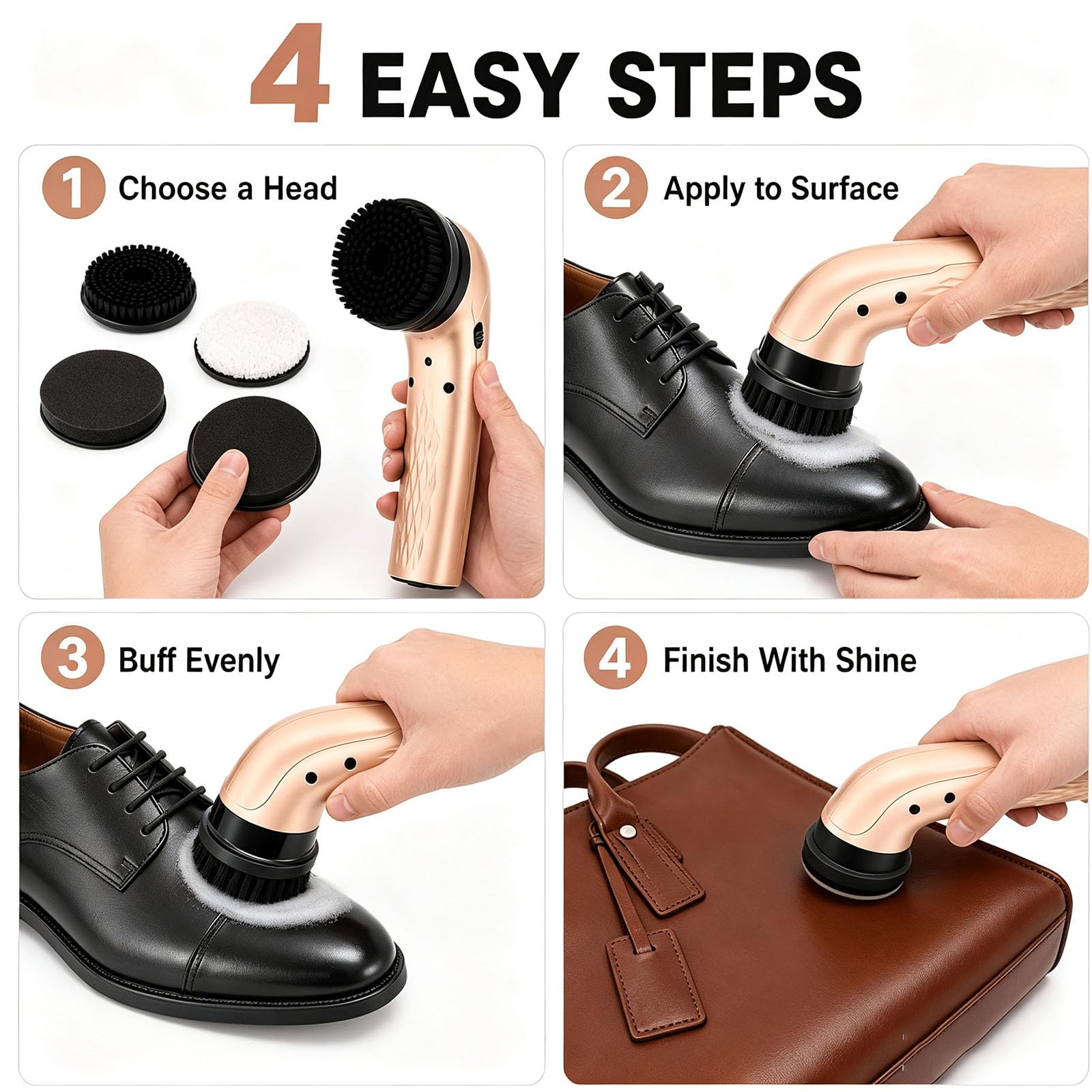 Kit De Cirage Électrique, Cireur De Chaussures en Cuir Rechargeable Portable avec 6 Têtes De Brosse Et Base De Rangement, Nettoyeur De Chaussures Rechargeable par USB pour Lentretien des White