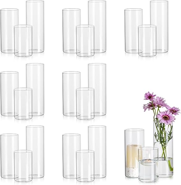 Glasseam Szklany wazon cylinder wazon do dekoracji stołu, 24 szt. szklany cylinder lampion