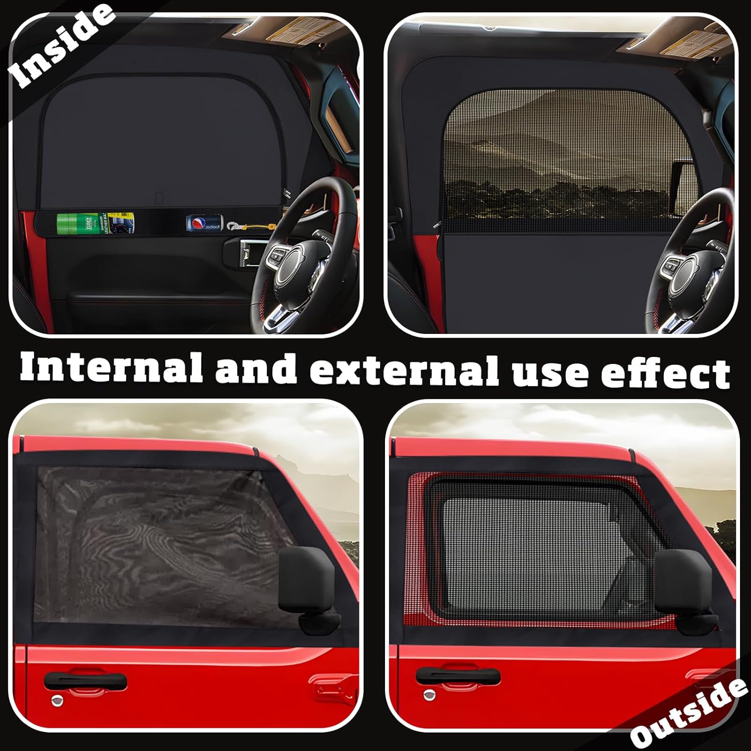 XCBYT Car Window Shades - 2019-2024 Jeep Wrangler JK JL and Gladiator JT Privacy Curtains, Dual Purpose Window Covers, Side Window Sun Shade for Breastfeeding, Napping, Dressing, Camping