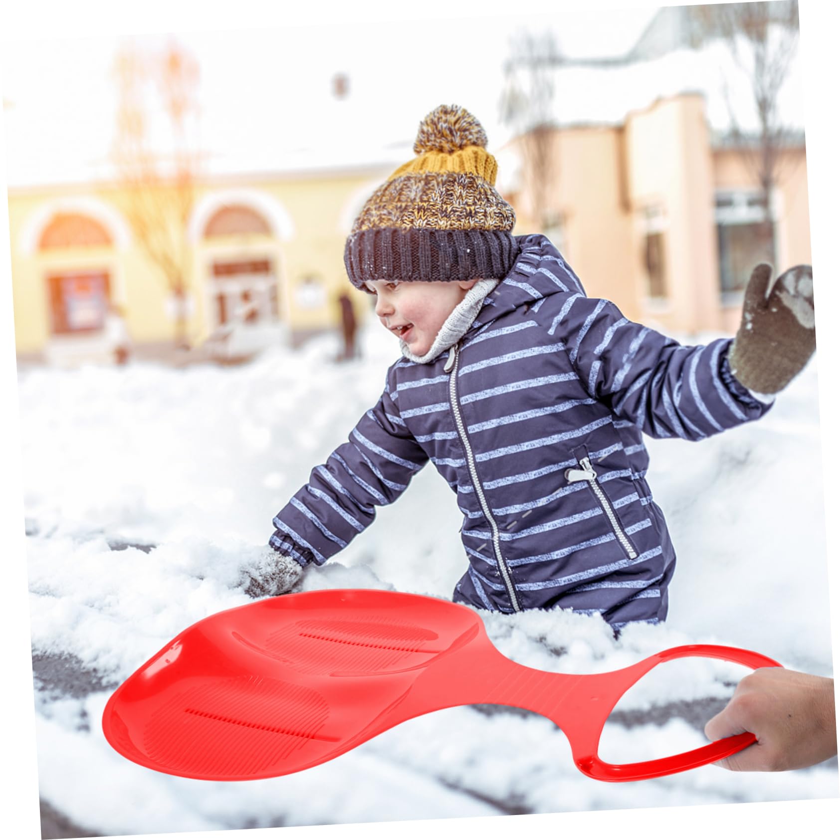 BESTonZON Slitta Neve Portatile per Ragazzo Ragazza Ragazza e Adulti Giocattolo da Sci in Resistente Slitta da Neve per Esterni