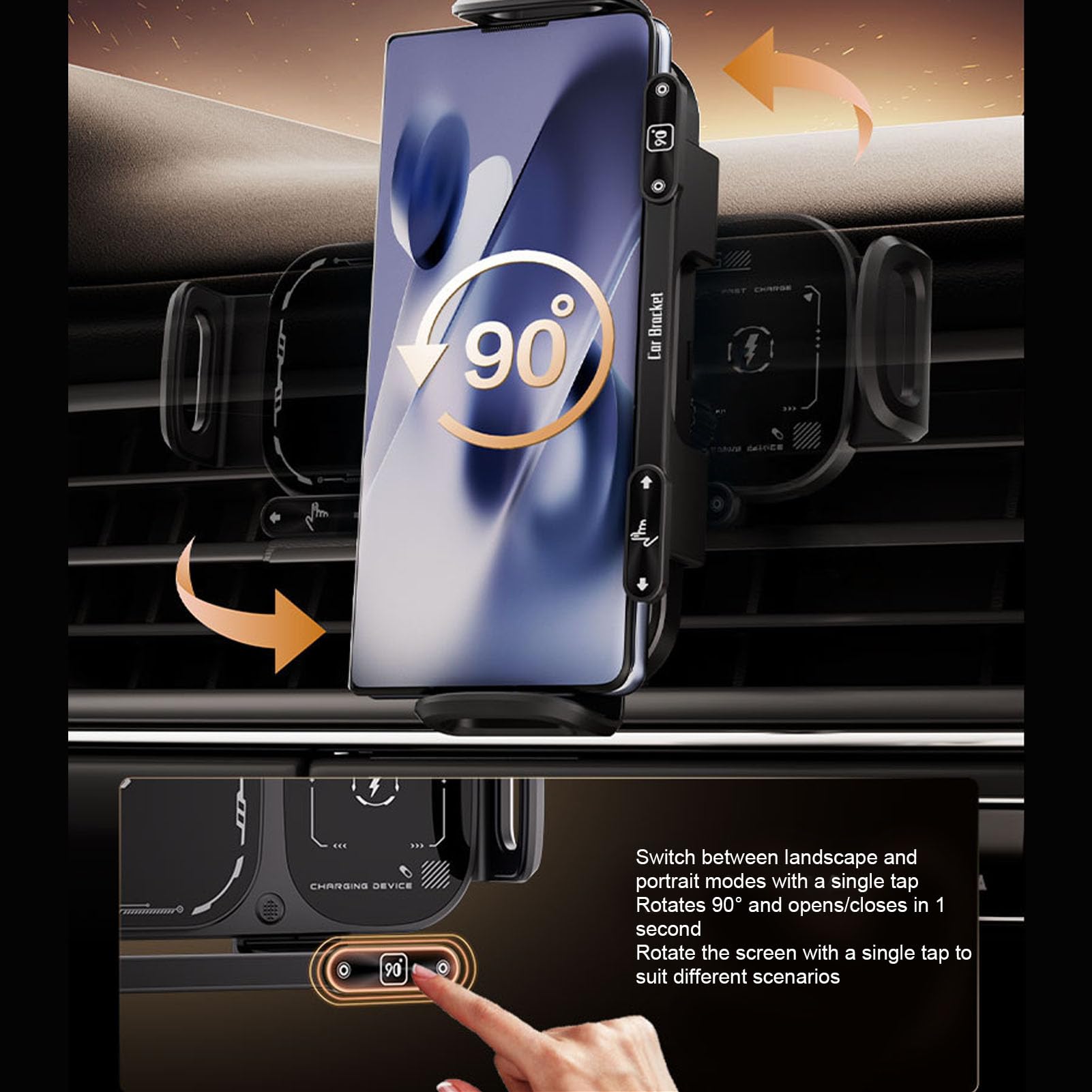 Caricatore Wireless per Auto, Supporto per Telefono con Presa D'Aria, Ricarica Rapida da 15 W con Sensore Intelligente e Rotazione di 90°, per Smartphone Z Fold e Dispositivi