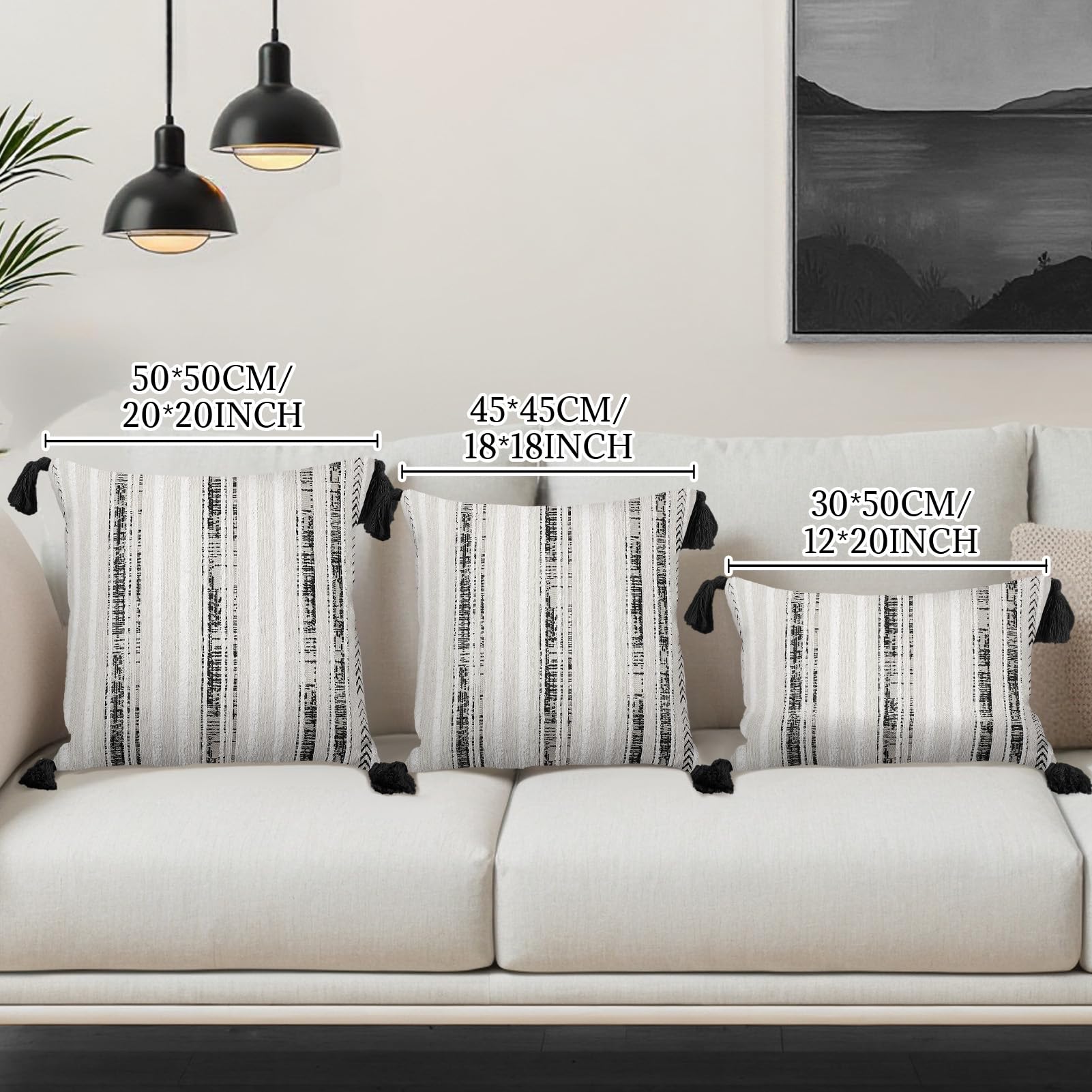 Federa Cuscino 50x50 Cm In Lana Righe Bianco E Nero - Design Artistico, Cerniera Nascosta, Morbida Per Divano E Letto