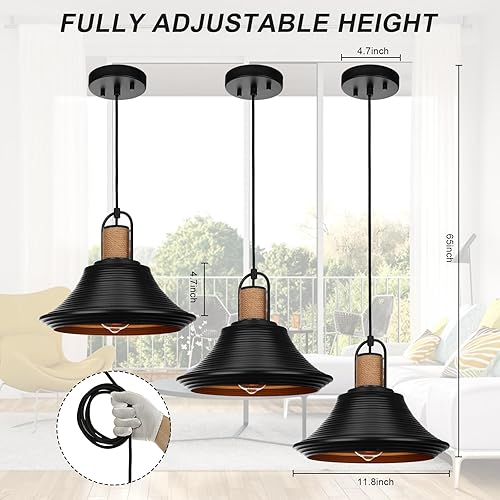 Miniatura 2 de Darkaway Lámpara colgante industrial, estilo granja, estilo vintage, estilo granero, colgante para isla de cocina, lámpara colgante con cable de