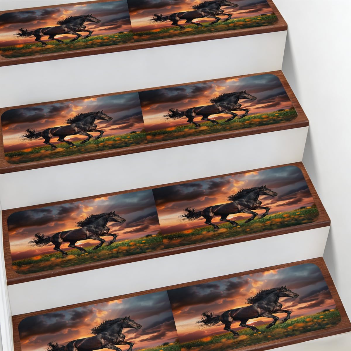 Alfombras para escaleras antideslizantes de 7.8 x 30" con diseño de animales de granja
