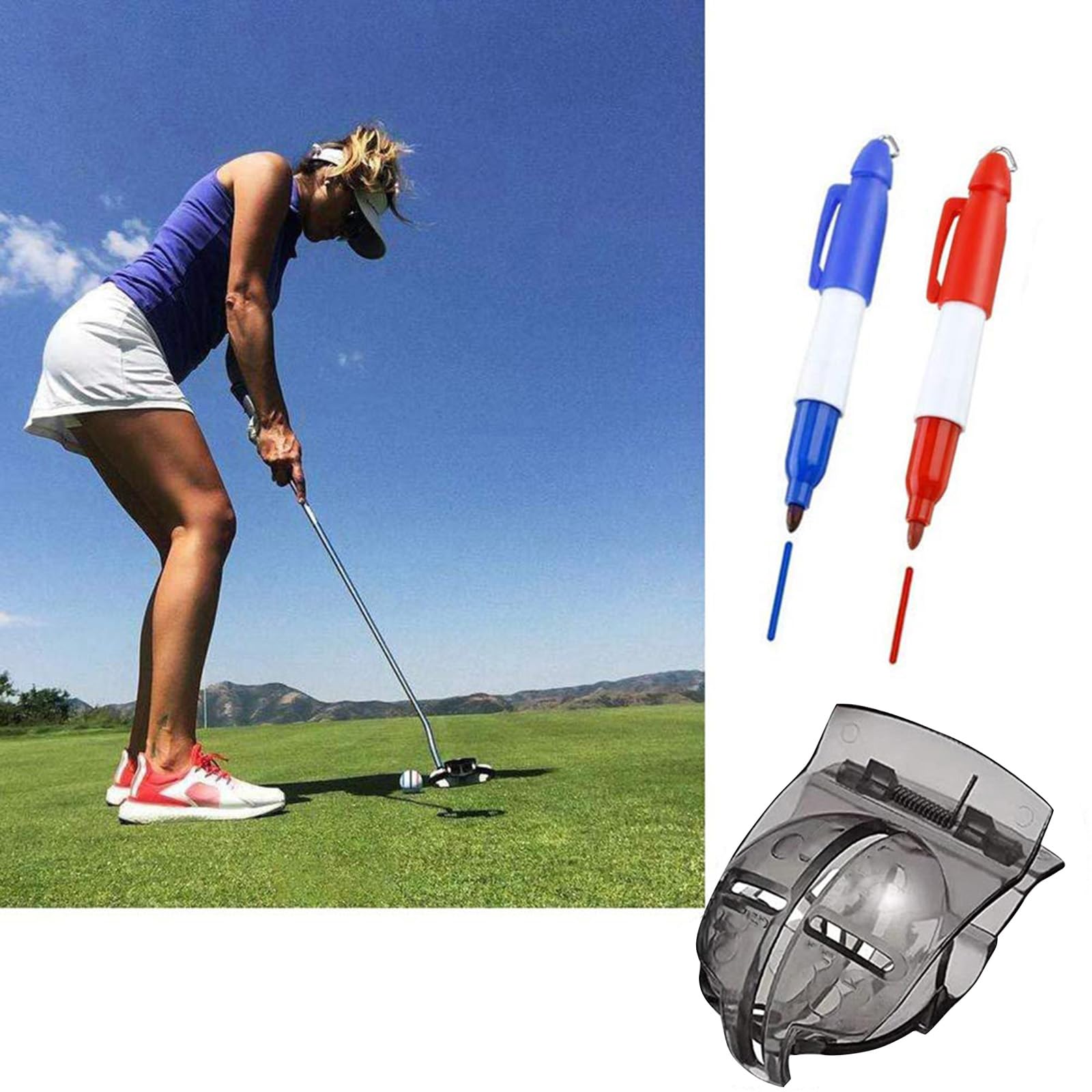 Marcadores de pelotas de golf,Marcador de golf kits de alineación de marcación de línea de bola de golf para herramienta de alineación de entrenamiento de golf al aire libre