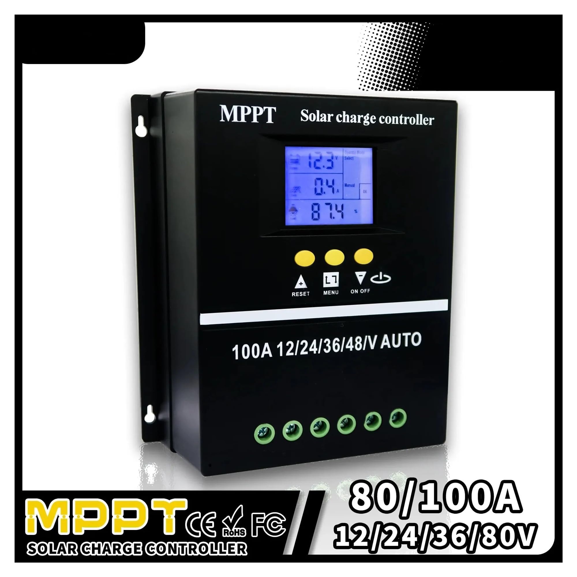 Controlador de Carga Solar Regulador de Carga Solar MPPT for baterías de Litio de Plomo-ácido de 36 V/48 V, 100 A/80 A, LCD(80A)