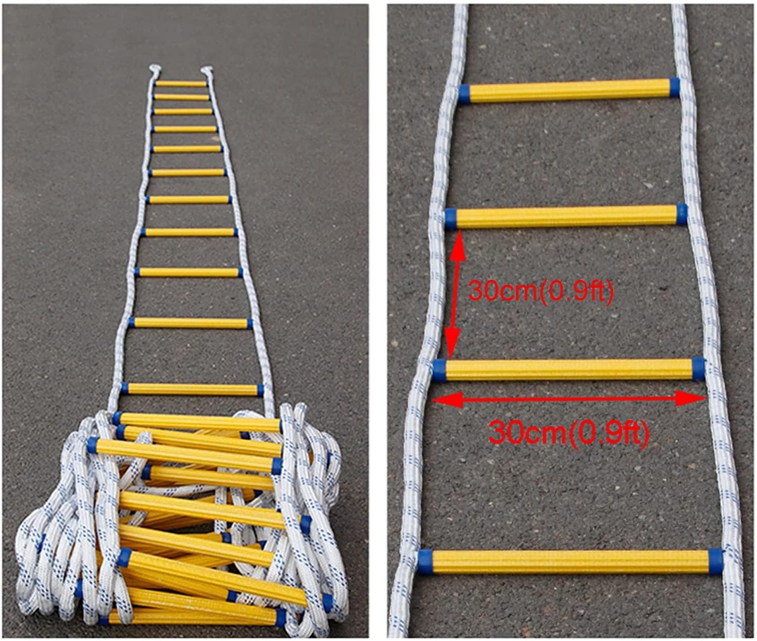 Genérico Escalera de Escape de Emergencia portátil: Cuerda de Resina Duradera de 25 Metros con Ganchos, 16 mm de diámetro, Escalera de Seguridad contra Incendios para evacuaciones rápidas y preparaci