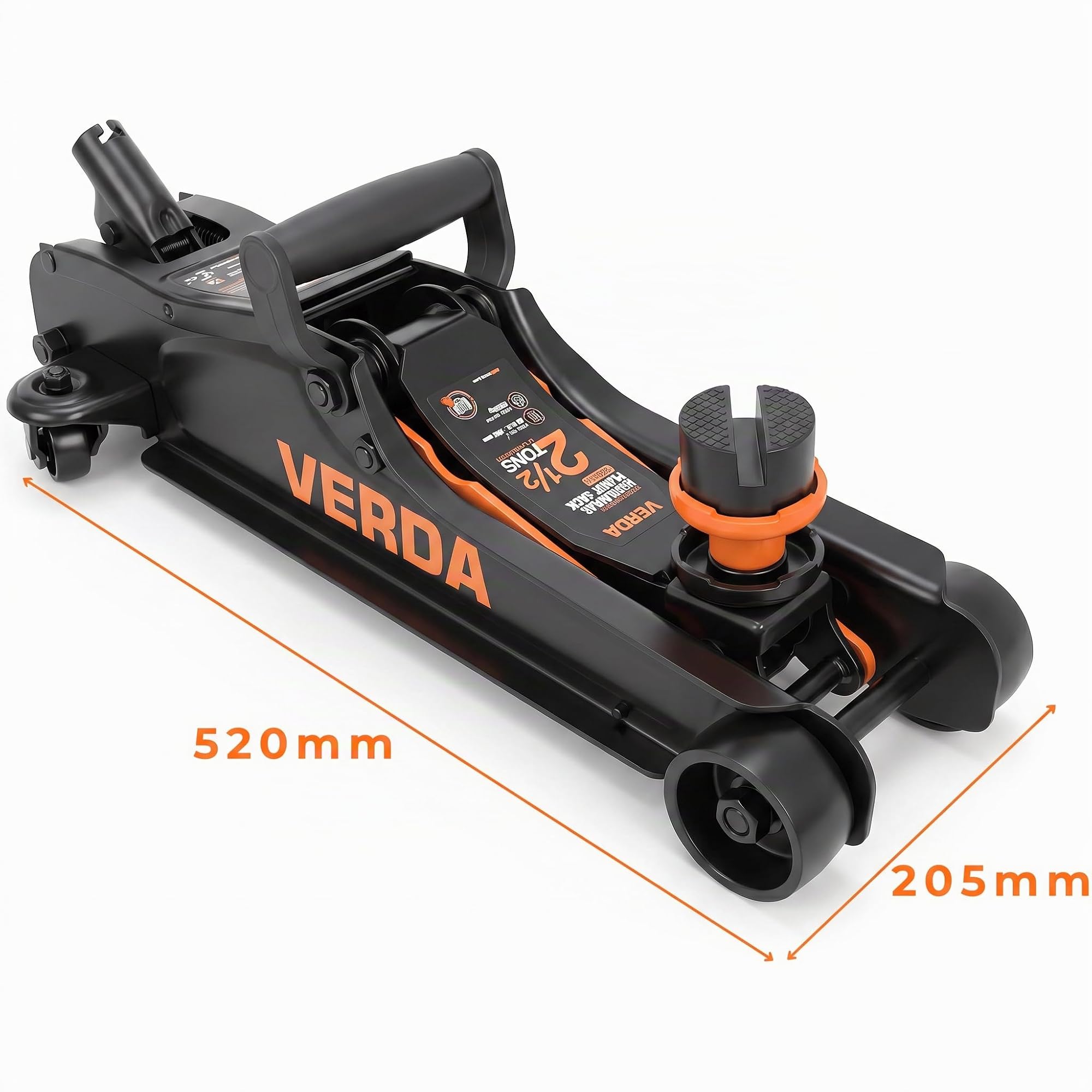 Verda Cric hydraulique rouleur Professionnel 2,5T, Profil Bas 85–365 mm, avec 2 Patins en Caoutchouc, pour Voiture, SUV et Camping-Car, cric Auto en Acier Robuste