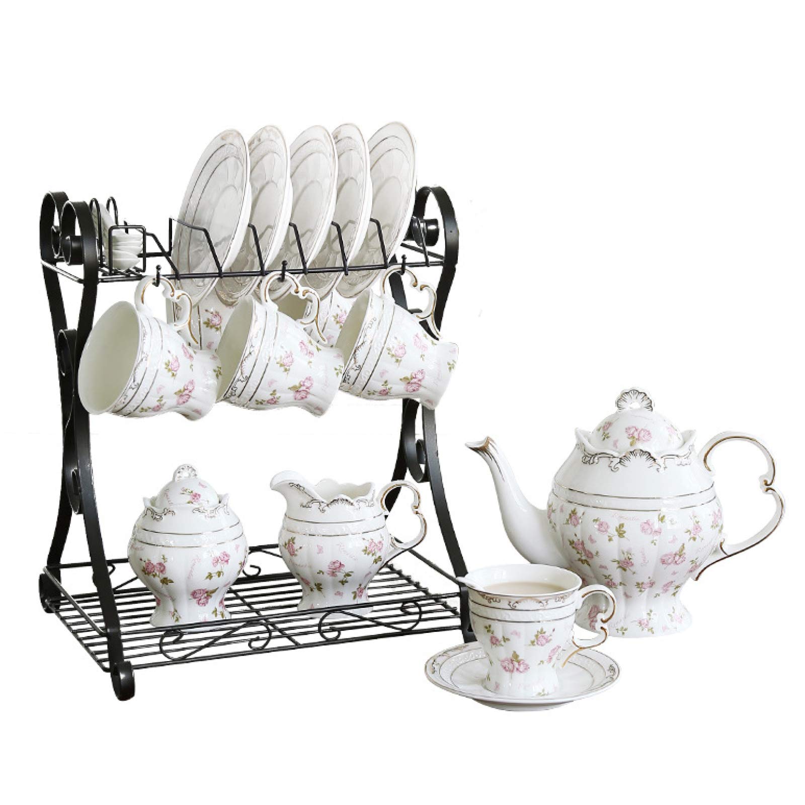zestaw do herbaty, Zestaw porcelanowych filiżanek do herbaty Zestawy filiżanki kawy ze spodkiem podwieczorku Serwisowy zestaw upominkowy Chińska filiżanka z podstawką Cukiernica i dzbanek śmietanki