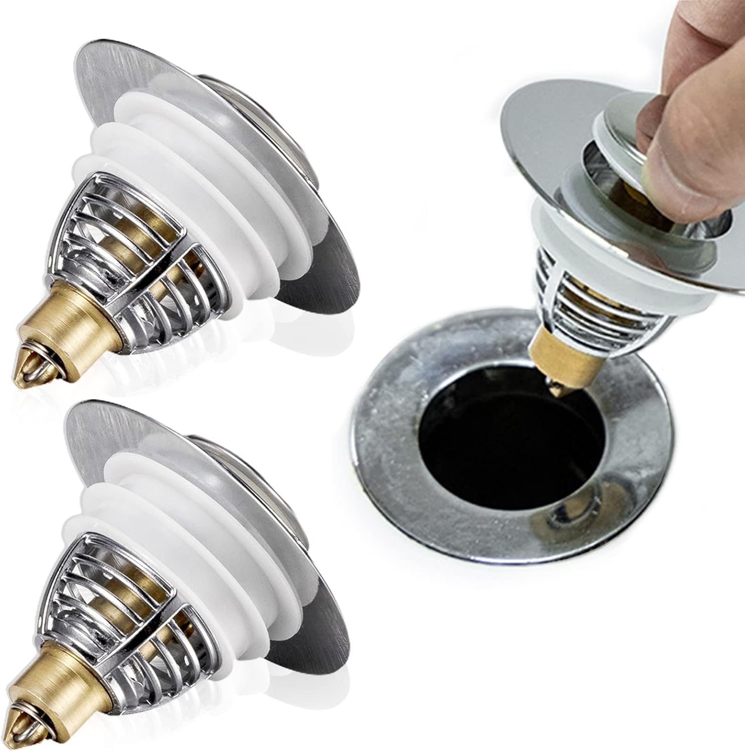 Pack of 2 Stainless Steel Rebound Core Push Type Drain Fitting Sink