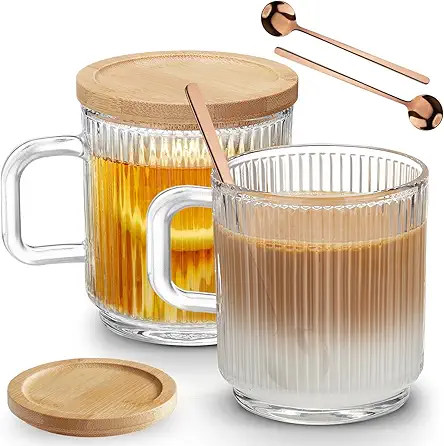 Mfacoy 2 PACK Glass Coffee Mugs with Handle...