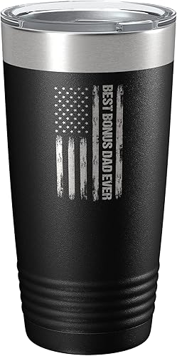 Best Bonus Dad Ever - Vaso térmico de acero inoxidable con bandera estadounidense, vaso con aislamiento de hijastra y padrastro, 20 onzas, color