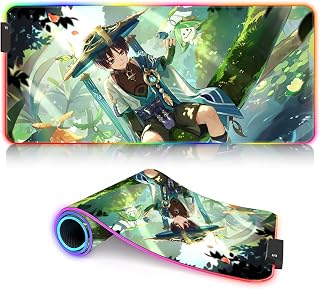 RGB Gaming Mousepad Genshin Impact XL Longer Mouse Pads LED Wanderer Waterproof Computer Keyboard Pad Mat Esports Pros/Gamer/Desktop/Office/Home game character （35x60cm）
