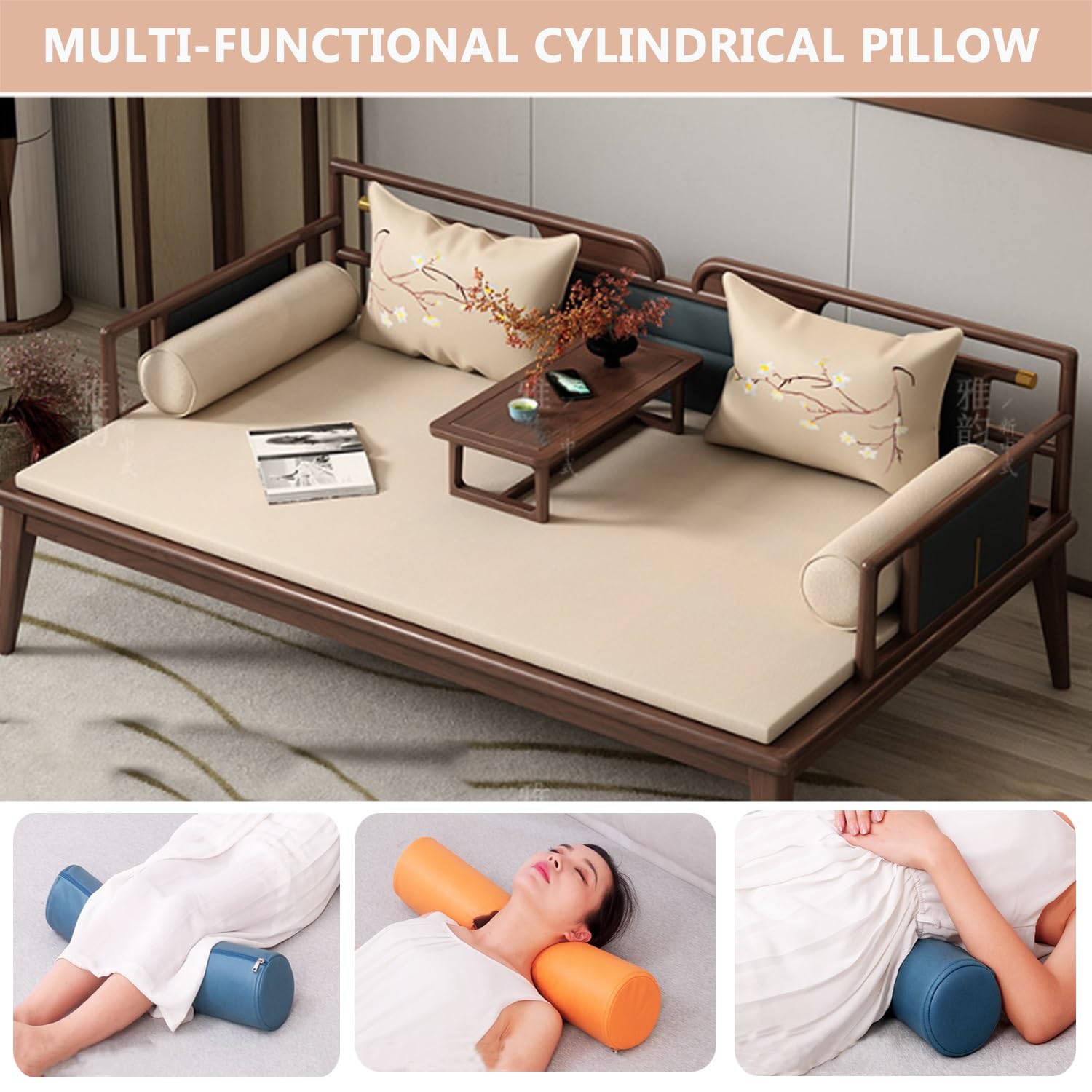 Rohrkissen Nackenrolle Memory Foam Kissenrolle Weichem Bequemes Rollenkissen mit Reißverschlus Nackenkissen Kniekissen Neck Pillow, Nackenrolle für Betten, Sofas(Color 1,20x90cm/8x35in)