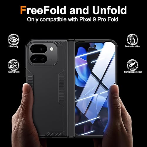 Miniatura 2 de Funda plegable para Google Pixel-9-Pro Funda delgada con soporte de bisagra con protector de pantalla - Soporte de carga inalámbrica - Funda