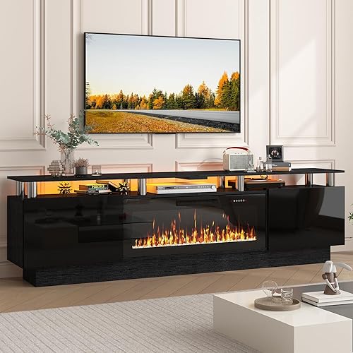Miniatura 15 de PUKAMI - Soporte de TV con chimenea de 70 pulgadas, con chimenea eléctrica de 36 pulgadas, centro de entretenimiento con luz LED y almacenamiento,