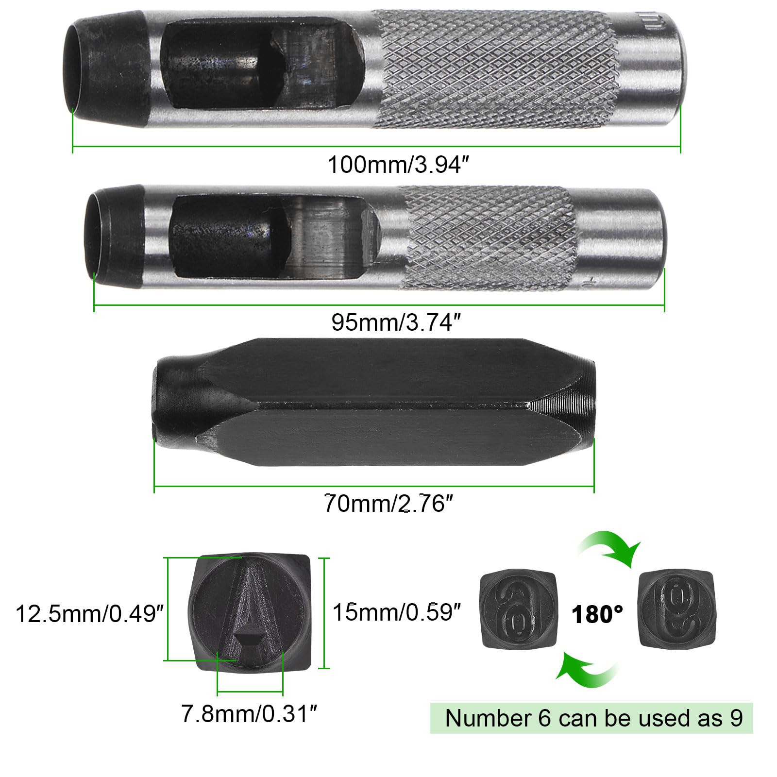 QUARKZMAN 36pz Metallo Stampaggio Kit 31/64" (12,5 mm) (AZ, 0-8,"&" Simbolo) Acciaio Lettera Pugno Premere Utensile con Foro Pugno per Stampa su Metallo, Plastica, Legno, Pelle, Nero