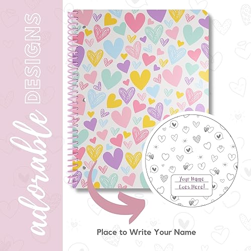 Miniatura 5 de ScribbleMate Cuadernos de espiral para niños, lindo cuaderno para niñas, cuaderno de 8 x 10.5 pulgadas de ancho, 100 hojas, 200 páginas, 2 bolsillos