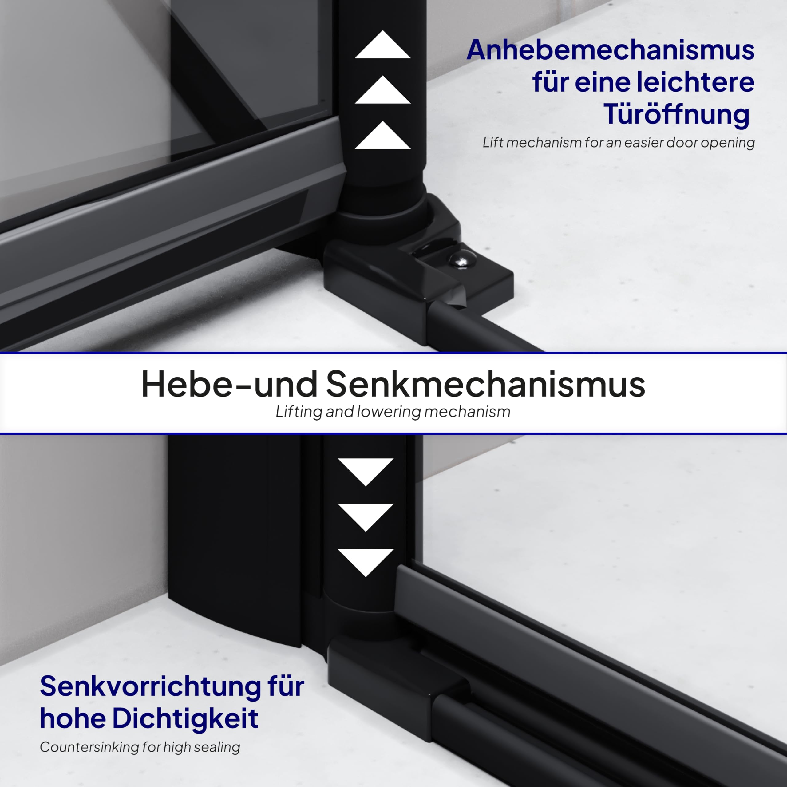 i-flair Mila Duschtür 80x195 cm – Nischentür aus Klarglas, Falttür mit schwarzen Aluminiumprofilen, 6 mm ESG Sicherheitsglas, Nano, Hebe-Senkmechanismus, Verstellbereich 80–83,5 cm, DK822