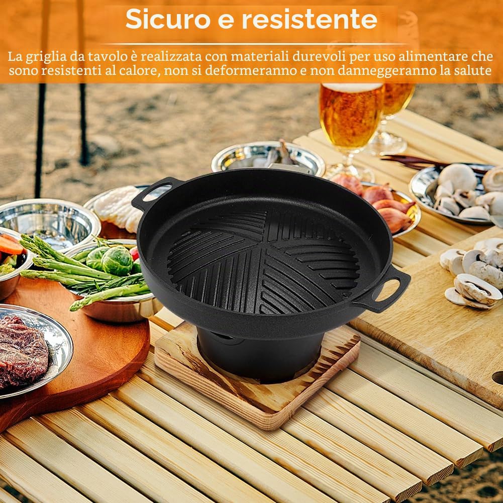 Cocoarm Barbecue a carbonella, portatile, mini asta per barbecue coreano, rivestimento antiaderente, senza fumo, da campeggio, con alcool o carbone