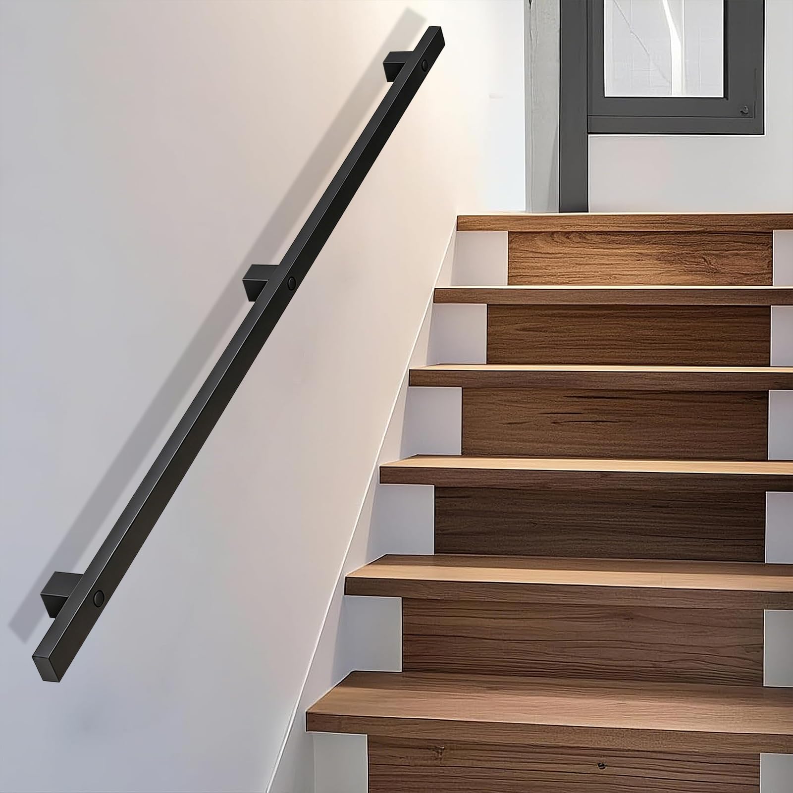 Black Stair Handrails 30-600cm, Wall Mount Elderly Railings Safety Hand Rail Corridor Support Rod, Metal Rail for Staircase, Lofts Decking Banister, Grab Bar Kit(20ft/600cm)