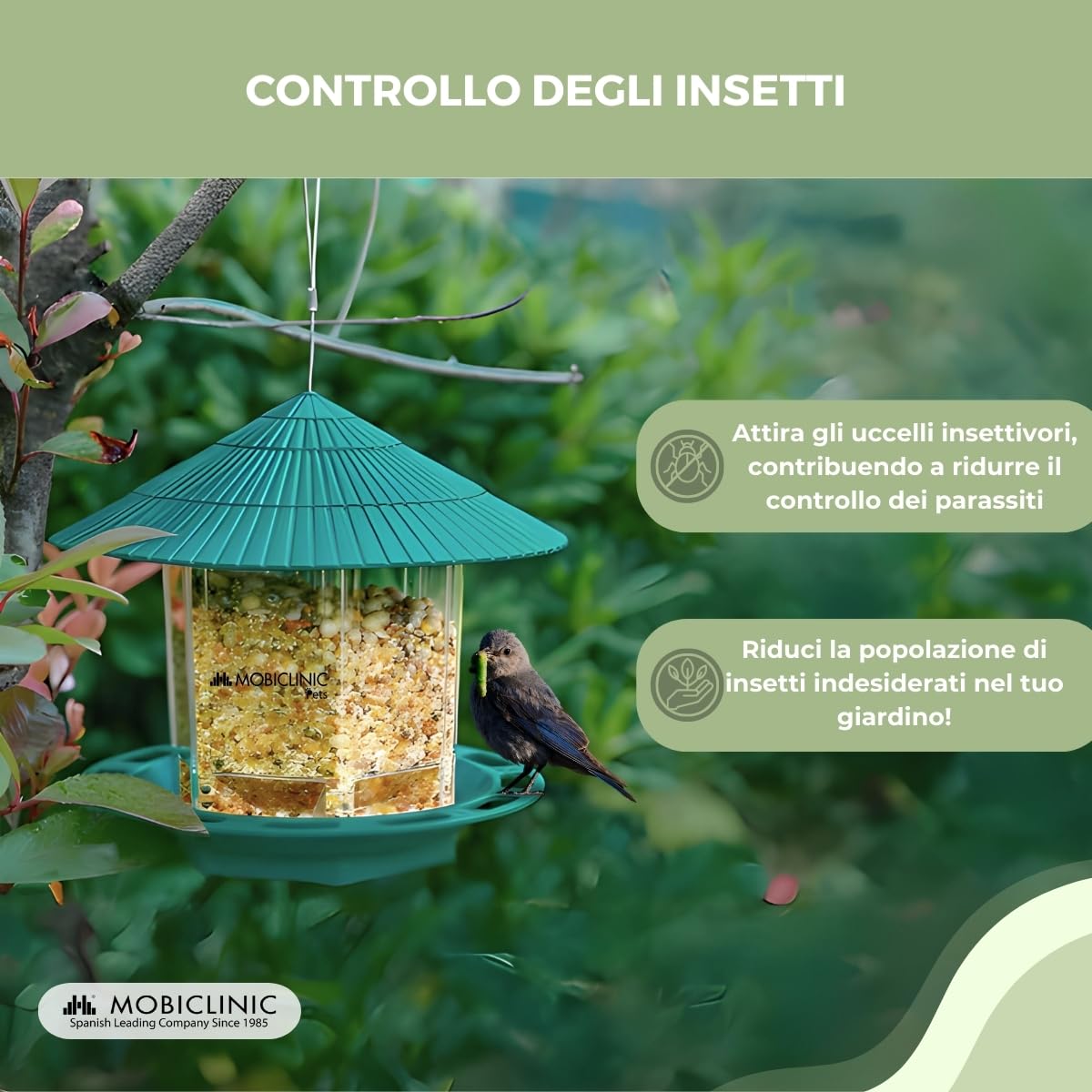Mobiclinic Mangiatoia per Uccellini da Esterno 1,2L Balcone Giardino Decorativa