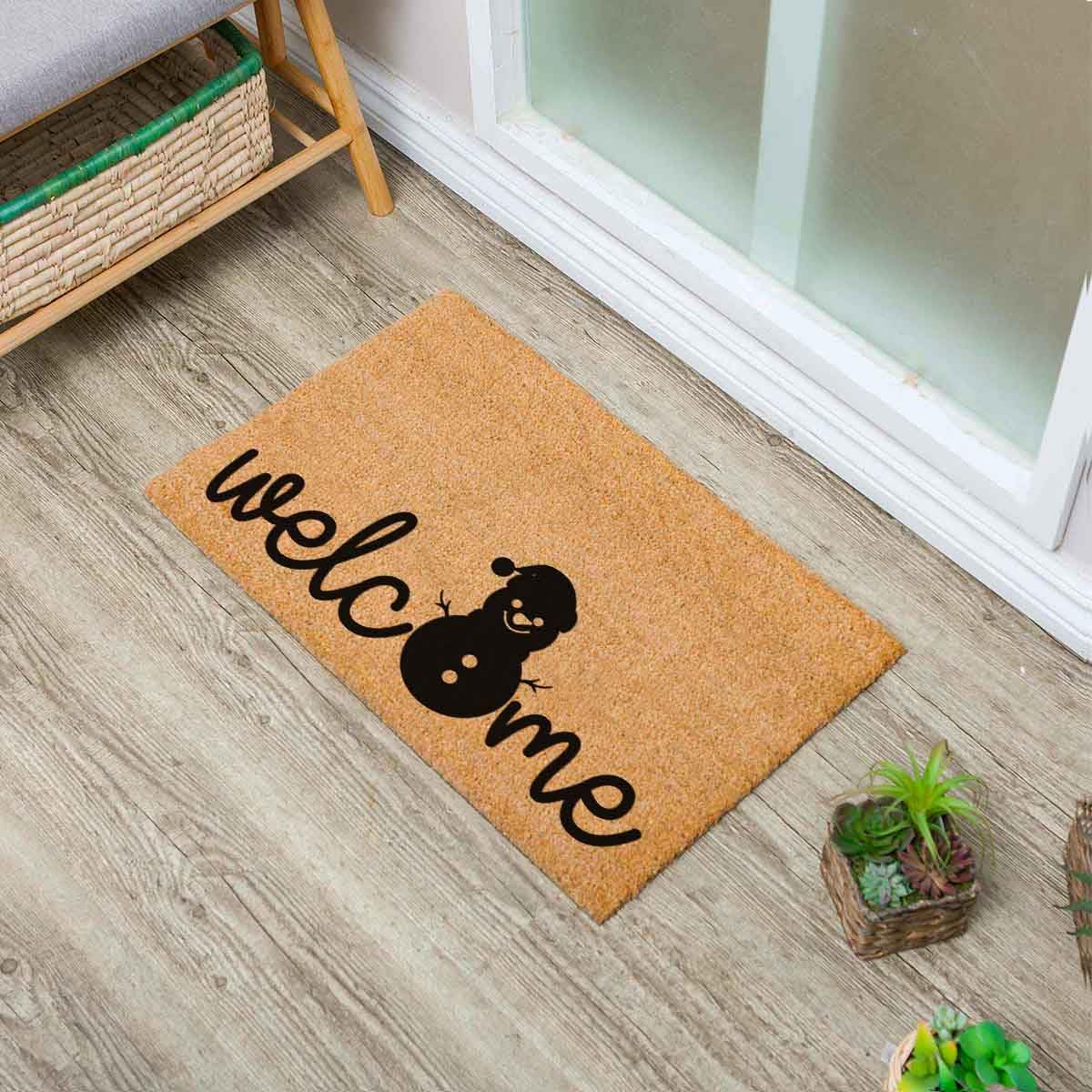 Lustige Fußmatte für Eingangsbereich, Outdoor, mit robuster Veranda, Terrasse, Willkommens-Matte, natürliche Kokosfaser, Geschenkidee, 60,2 x 40,9 cm (Schneemann, Winter, Weihnachten)