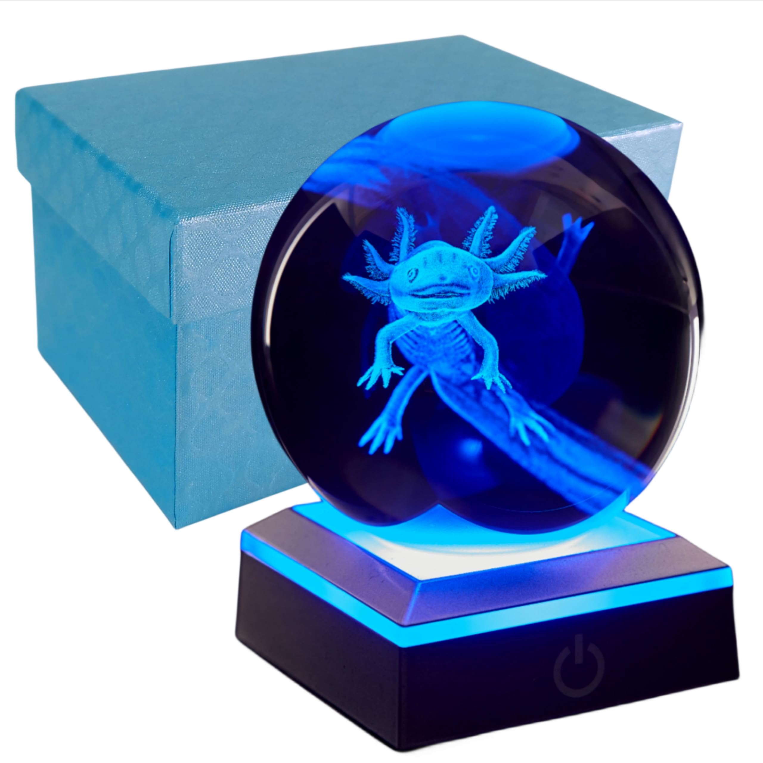 3D Axolotl Crystal Ball Night Light, Upgraded 3.15 Inch Glass Ball Lamp with LED Base, Axolotl Lamp, Birthday Holiday Xmas Gifts for Boys Girls Friends (Axolotl-B) — image 1