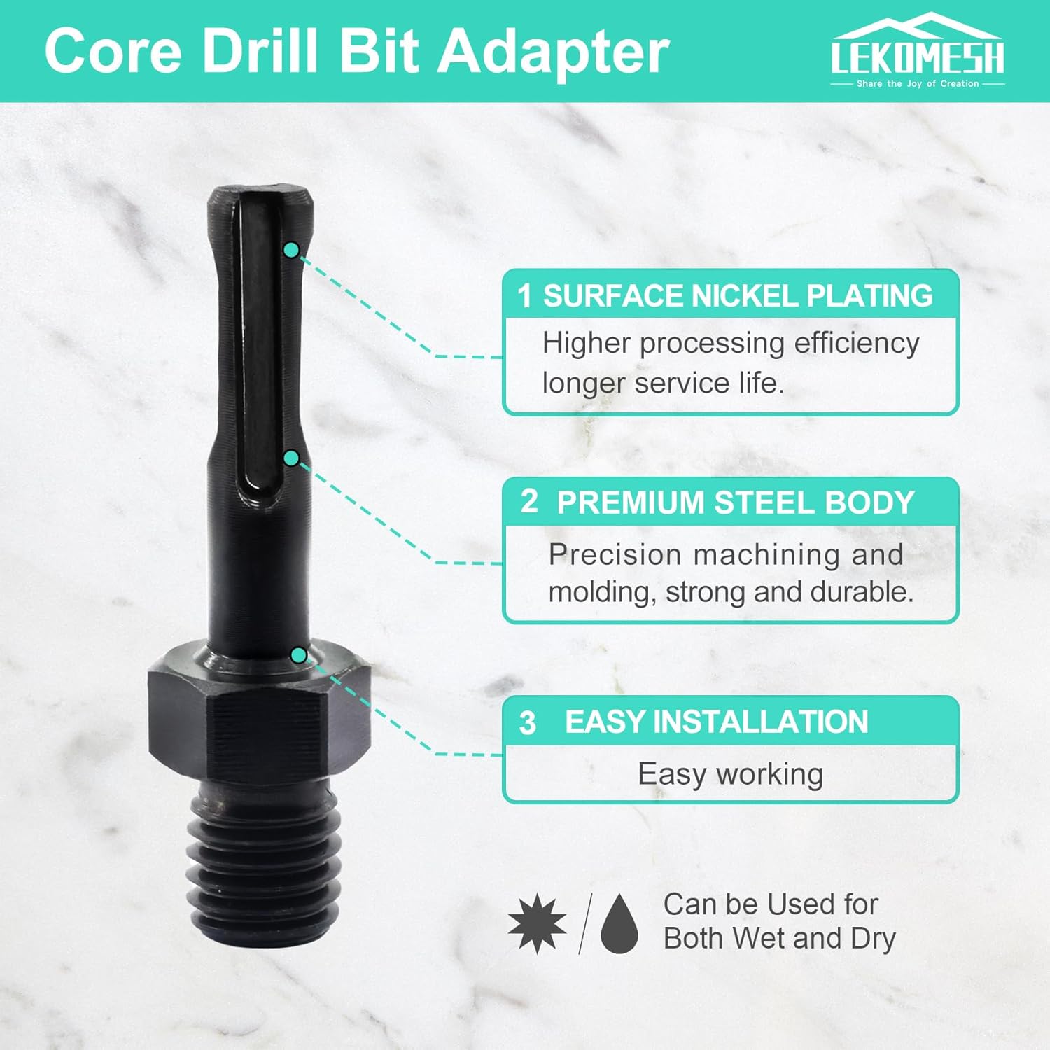 Core Drill Bit Arbor Adapter 5/8"-11 Male Thread to SDS Plus Shank Diamond Hole Saw Drill Bits Attachment Arbor Shaft Adapter for Hammer Power Drill, 2PCS
