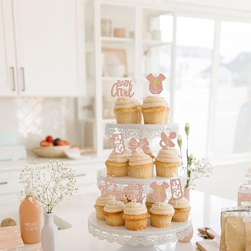 Miniatura 6 de Paquete de 24 adornos para cupcakes con purpurina It's a Girl (It's a Girl) con purpurina, para revelar el género, para cupcakes, decoración de