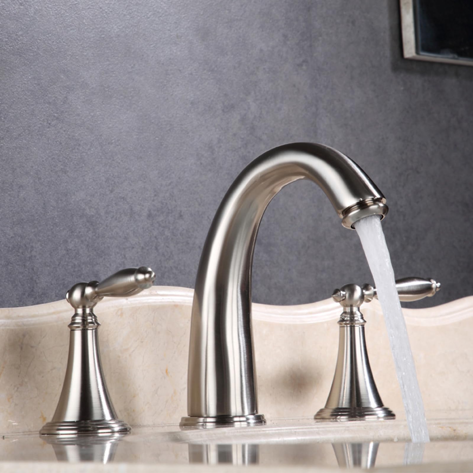 Fanjubei Nickel Brushing Bathroom Brass, Three-Hole, Split Unit, Under-Counter Washbasin, Faucet, Nickel Brushed