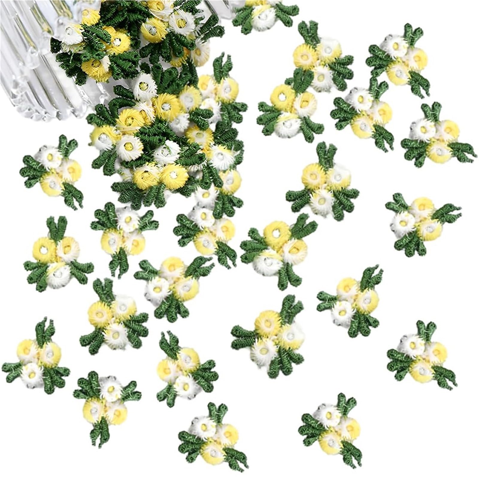 Wtaxbh Yellow Iron On Patches 300 Pieces Of Multi-Color Embroidery Flower Patches Sewing Supplies Diy Clothing Accessories Repair 2Cm Wide(Yellow)