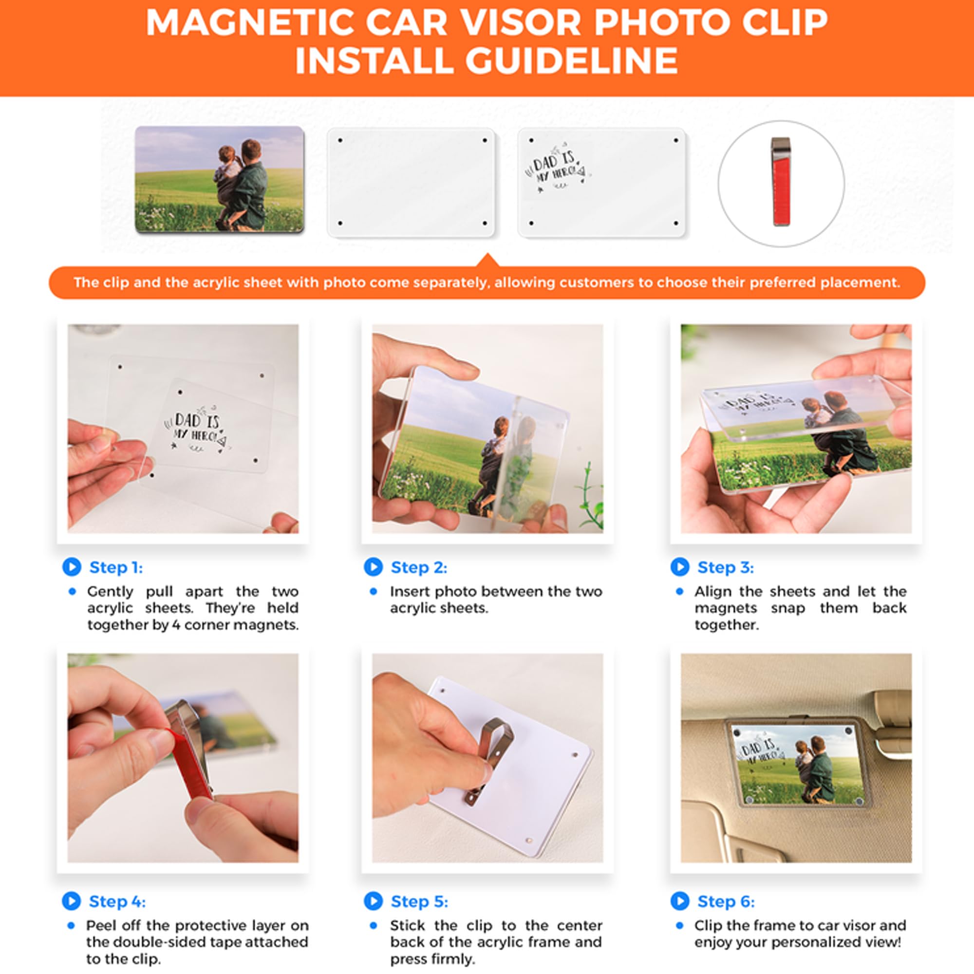 Personalized Watercolor Couple Portrait Photo Car Visor Clip Drive Safe I Love You Car Accessory Custom Photo Gift — view 6