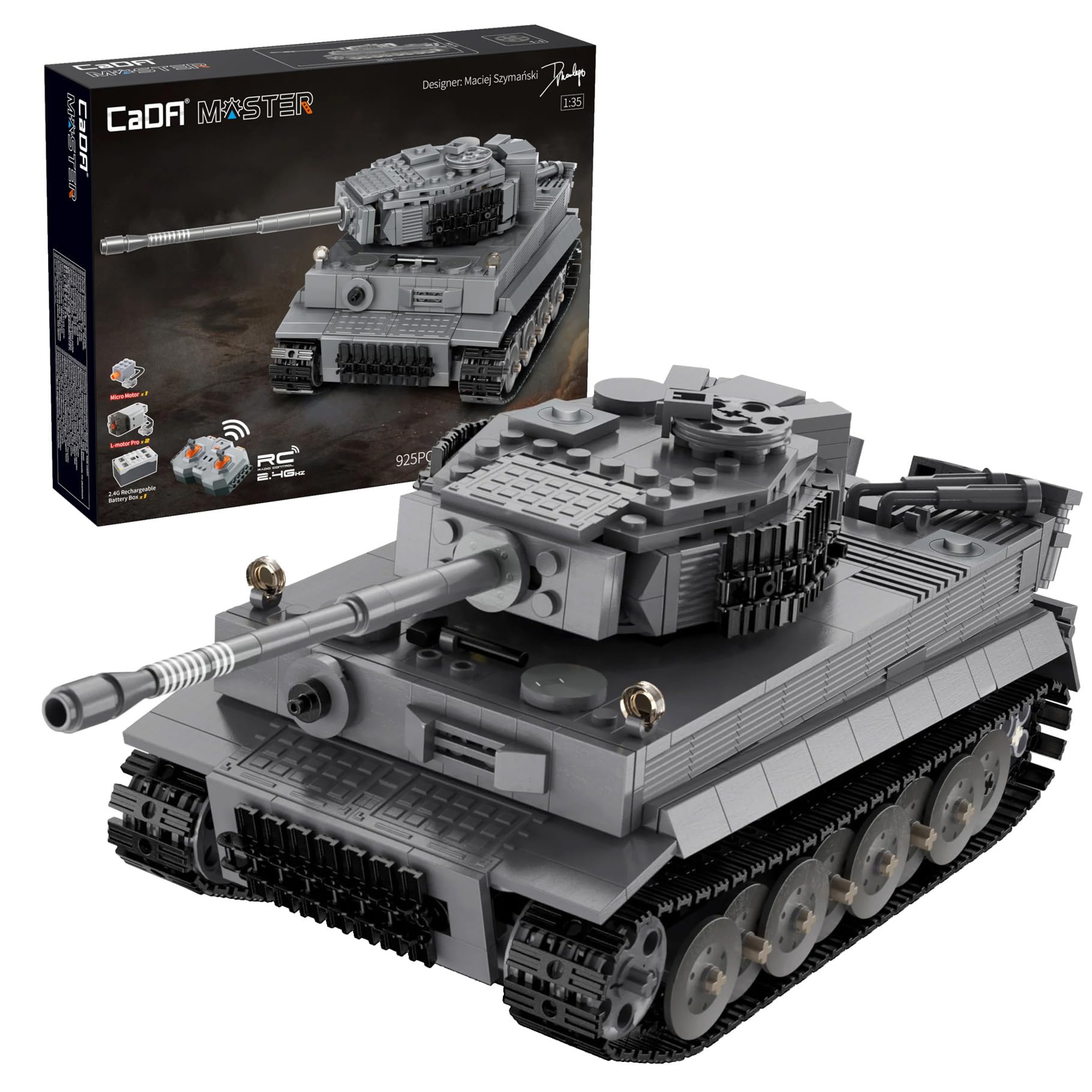 CaDA German WW2 Tiger Tank - 925 Pieces - Self-Build Brick Building Block Model C61071W