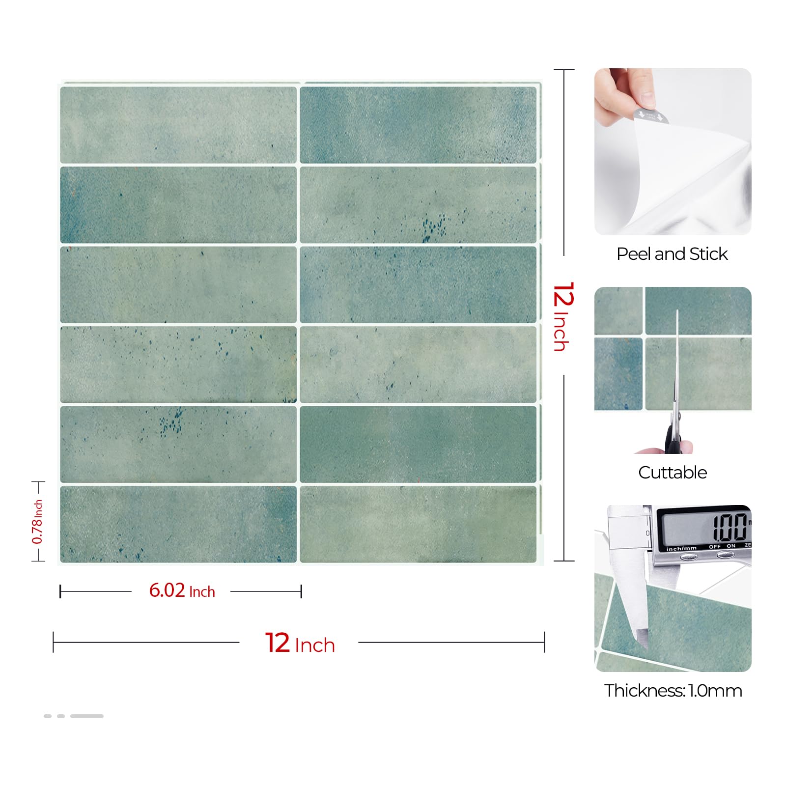 Livelynine Azulejos Adhesivos Baño 3D Verde Salvia Baldosas Adhesivas Pared Cocina 30x30CM Losetas Autoadhesivas Pared Baño Verde Agua 16 Piezas Lavable Metro Azulejos Adhesivos Cocina 3D Chimenea
