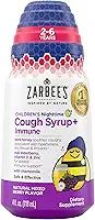 Zarbee's Xarope para tosse com mel noturno infantil + imune para crianças a partir de 2 anos, xarope para tosse com mel escuro calmante, sabugueiro verdadeiro, vitamina D, zinco e camomila, sem