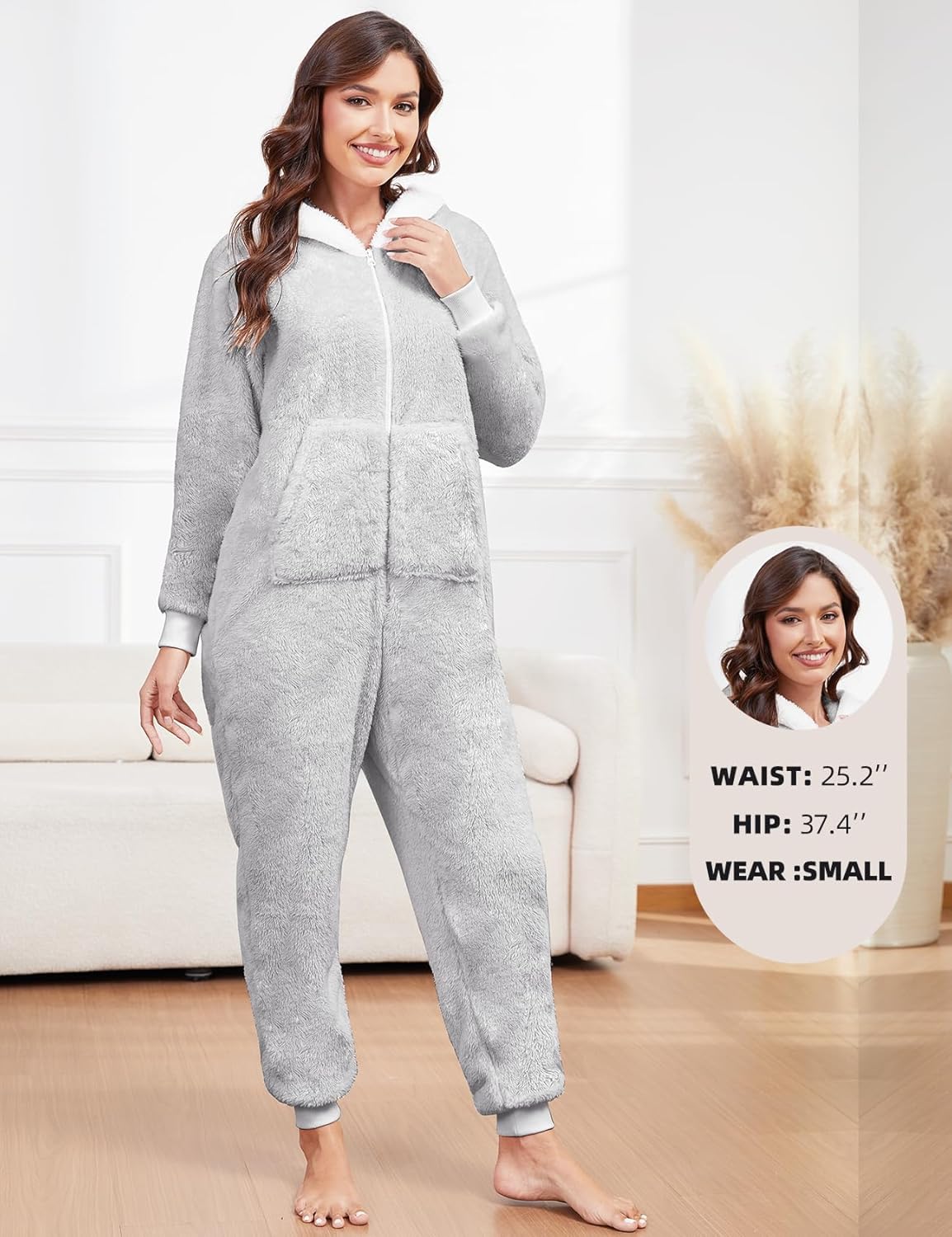 Gihuo Women's Fuzzy Onesie Warm Fleece Hooded Pajamas Winter Jumpsuit Loungewear - Image 4