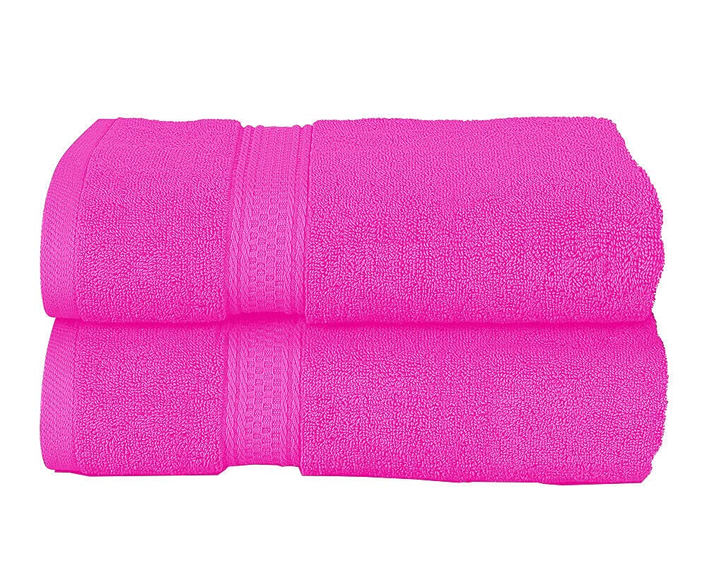 Milosc Pink Pack Of 2 Large Bath Towels Set Super Absorbent 500Gsm 100% Egyptian Cotton Hotel Quality Quest Towel Extra Soft Set (Pink)