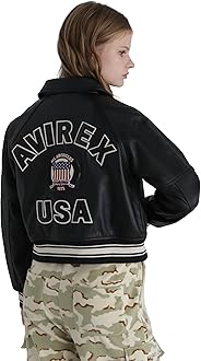 美品✨AVIREX✨レザージャケット　アウター　クロコ柄　ファー　レディース AVIREX セール！ アビレックス レディース ファーカラー G-1