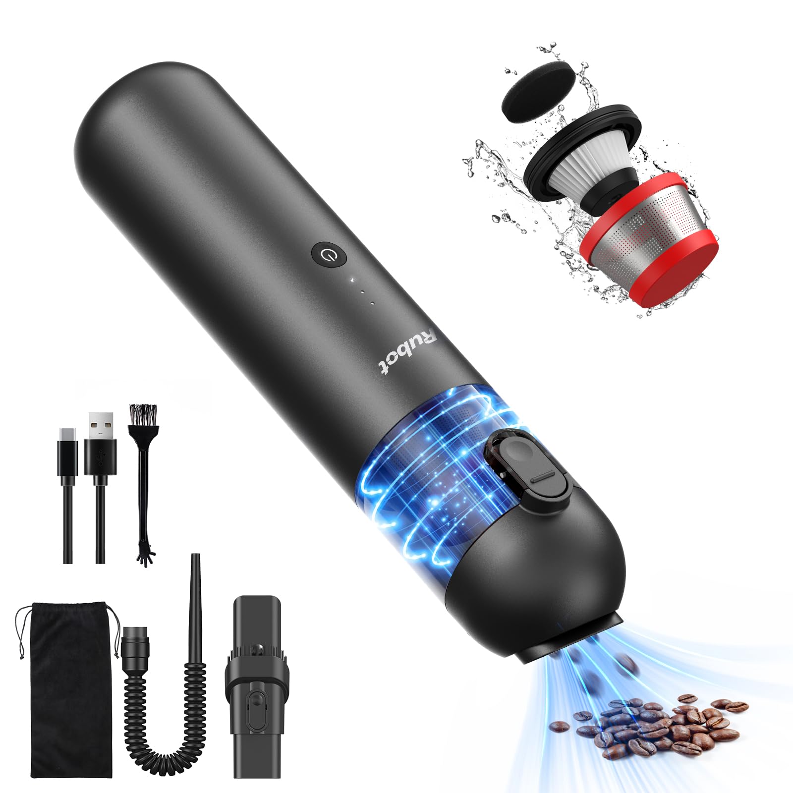 RUBOT Car Vacuum Cordless Rechargeable, Handheld Vacuum Cleaner Strong Suction with Lightweight, Portable Mini Vacuum for Home/Car/Carpet/Stairs, P05Plus (Black)