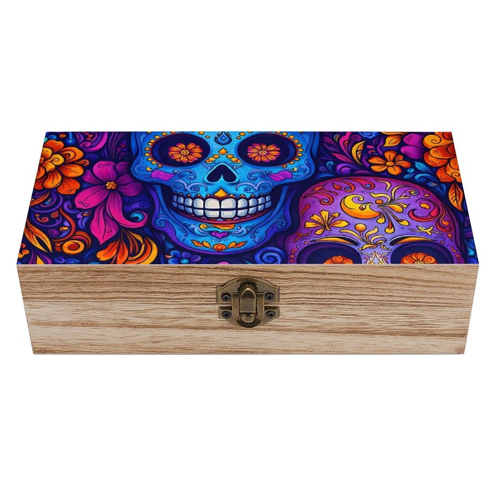 HLBSDM Sugar Skull Day of The Dead Flower Wooden Storage Box