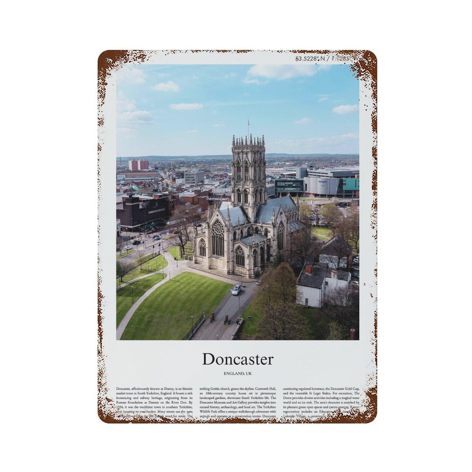 xiaoxiaoshen Doncaster England UK City Scenery Wall Decor Art Metal Tin Poster Modern Home Decor Art Home Bar Shop Decorations Vintage Sign 40x30cm