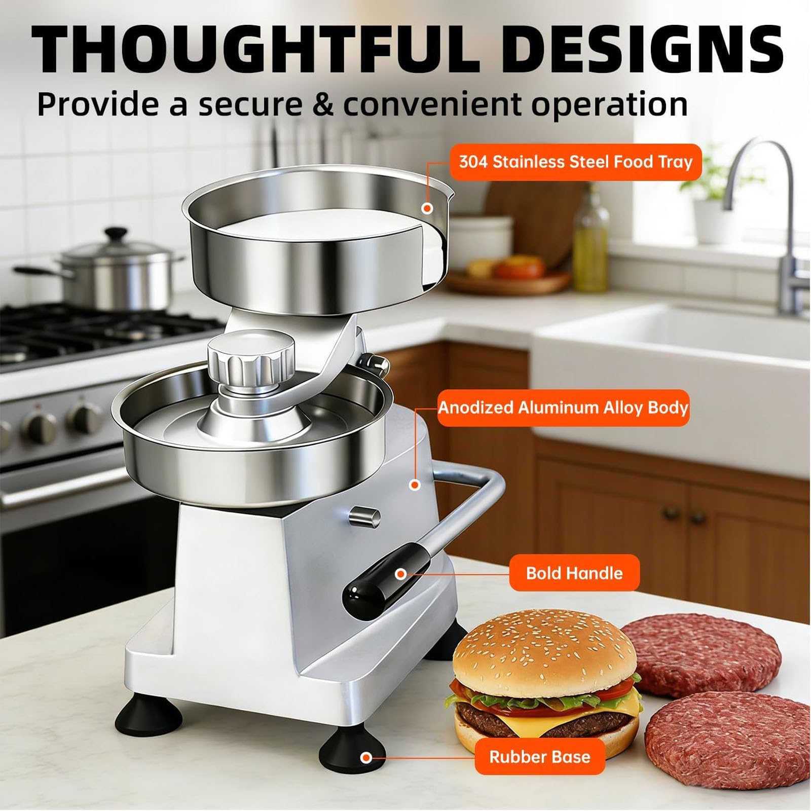 Burger Patty Maker – Robuste Edelstahlpresse für 26,7/12,7/15,2 cm Hamburger-Patties mit 500 Stück Patty Papers – Küchenfleischform-Prozessor